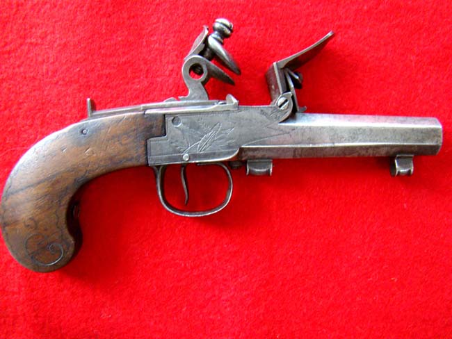 A flintlock .50 cal. pocket pistol, Belgian or French, circa 1785